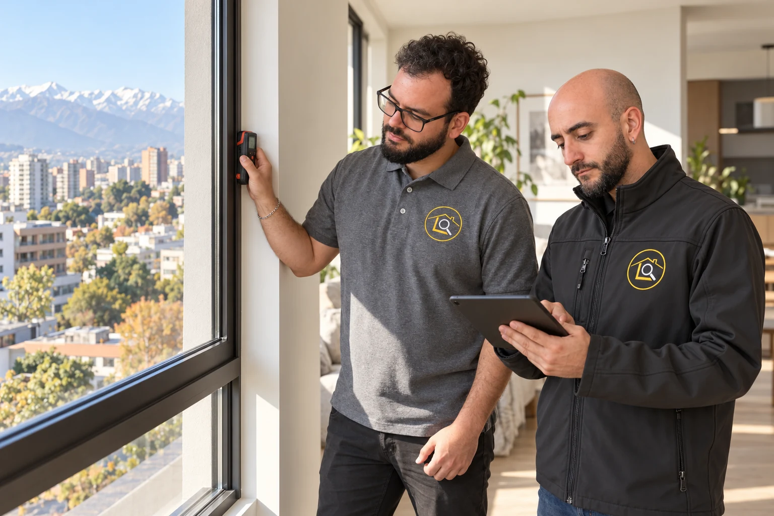 Maximiliano Loza y Franco Loza realizan una inspección de vivienda con instrumentos profesionales y uniforme LOZABRAS
